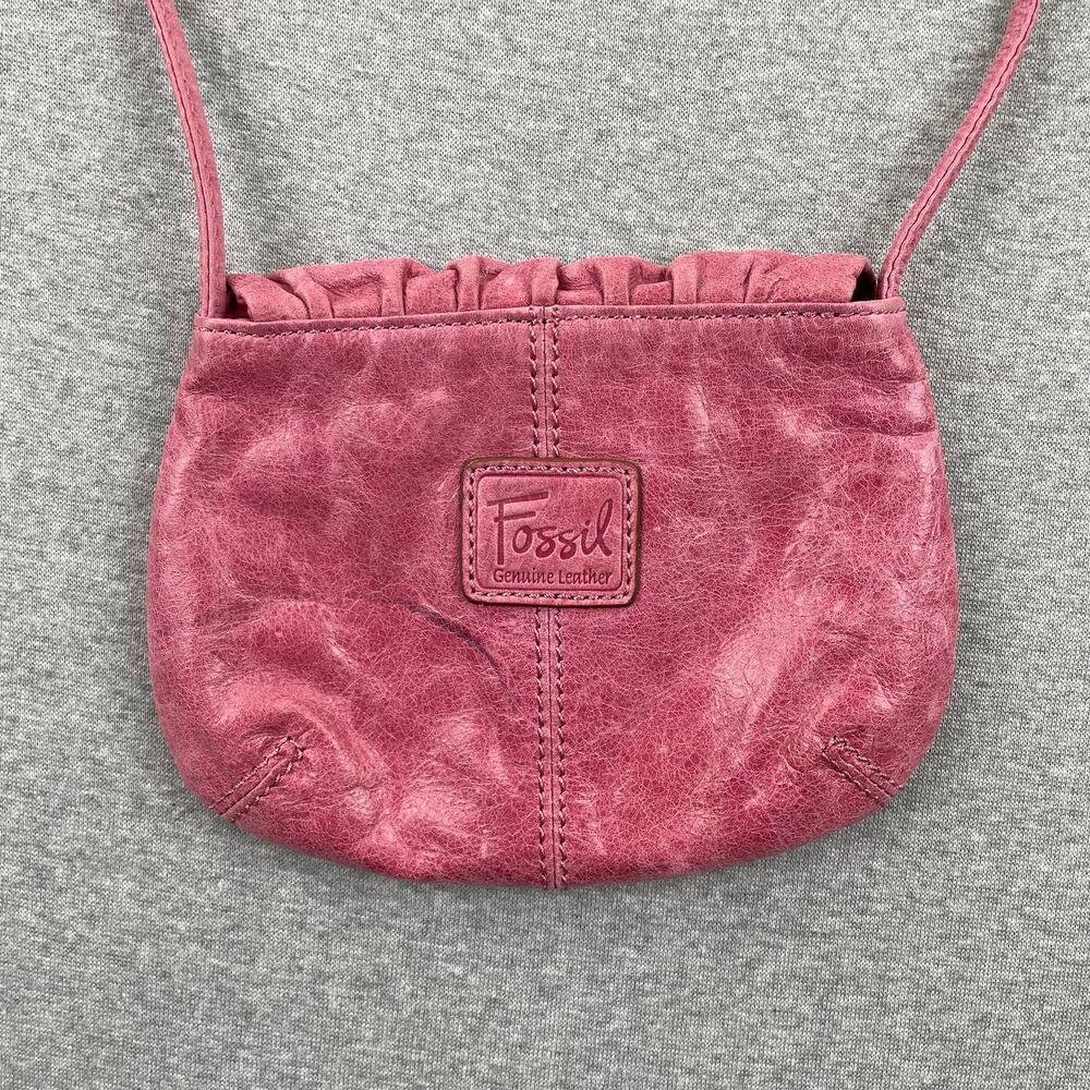 Vintage Fossil Genuine Leather Crossbody Mini Bag Purse Pink Flap Retro Preppy - Picture 4 of 16